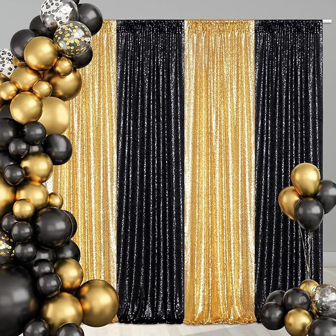Poise3EHome Black Sequin Backdrop Curtains,4 Panels 2FTx8FT Glitter Backgroun...