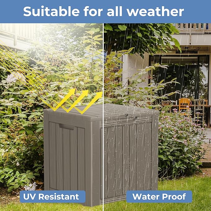 35 Gallon Resin Deck Box, Waterproof Outdoor Storage Bin