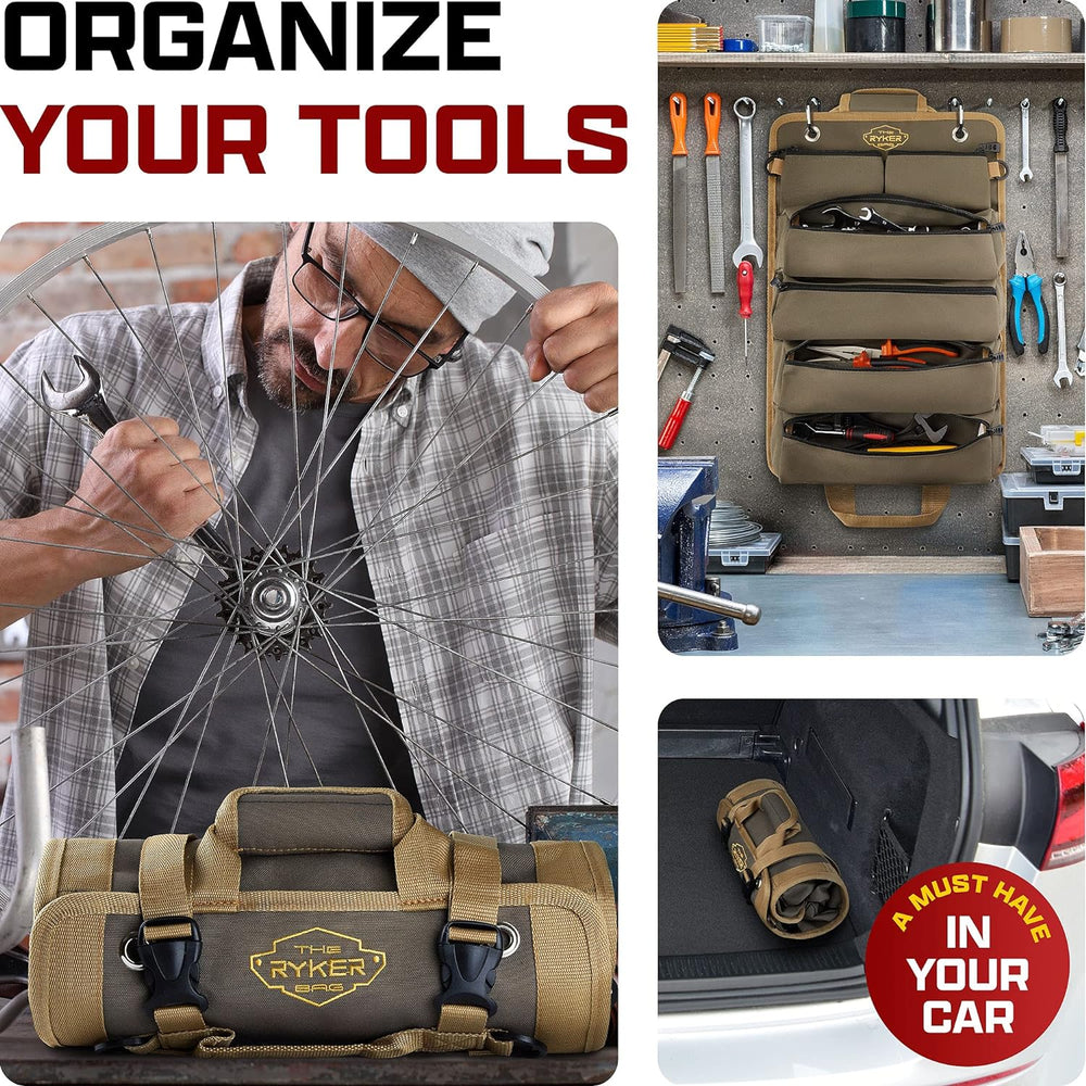 Ryker Heavy Duty Roll Up Tool Bag Organizer w/Detachable Pouches, Gift Men