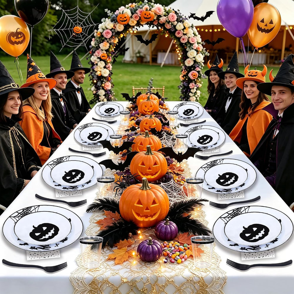 150 Pcs Black Halloween Tableware Party Supplies Serve 30