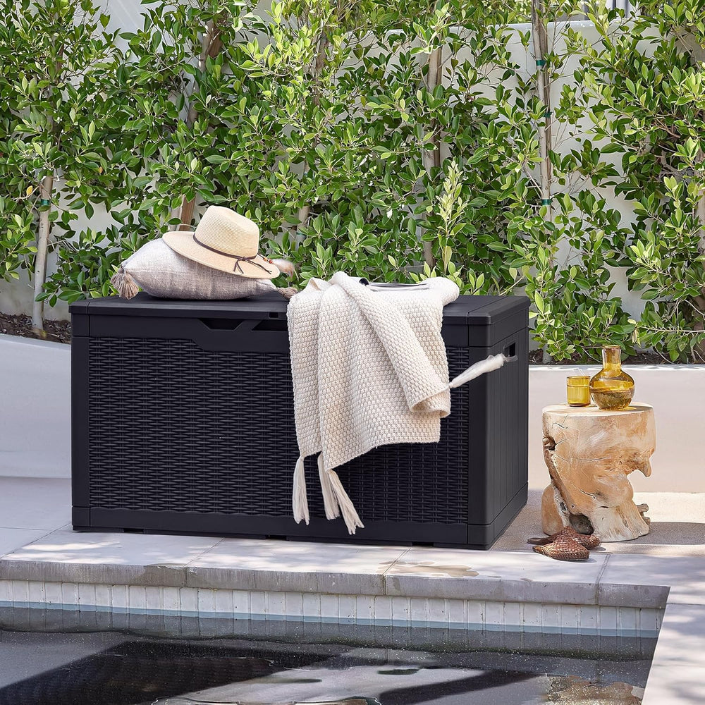 Devoko 97 Gallon Deck Box, Waterproof Resin Outdoor Storage Box for Outside a...