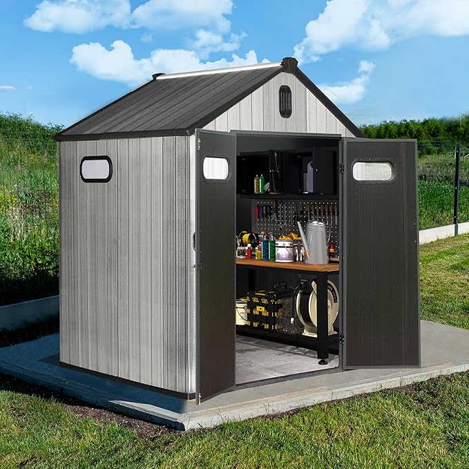 Domi 6x6 FT Outdoor Resin Storage Shed, All-Weather Double-Wall Storage Building