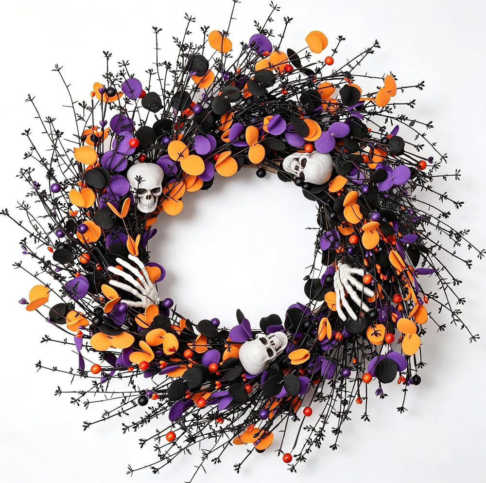 zjlmit Halloween Wreath 24 Inch Halloweeen Wreaths for Front Door Handmade Sk...