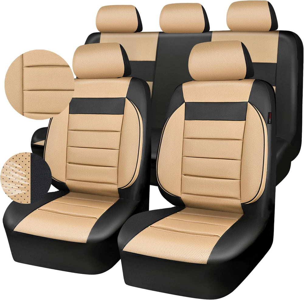 CAR PASS Leather Seat Covers Full Set Universal Water Resistant 3D Foam Back ...