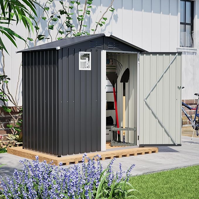 Outdoor Storage Shed, 6 X 4ft Metal Galvanized Steel Garden Shed