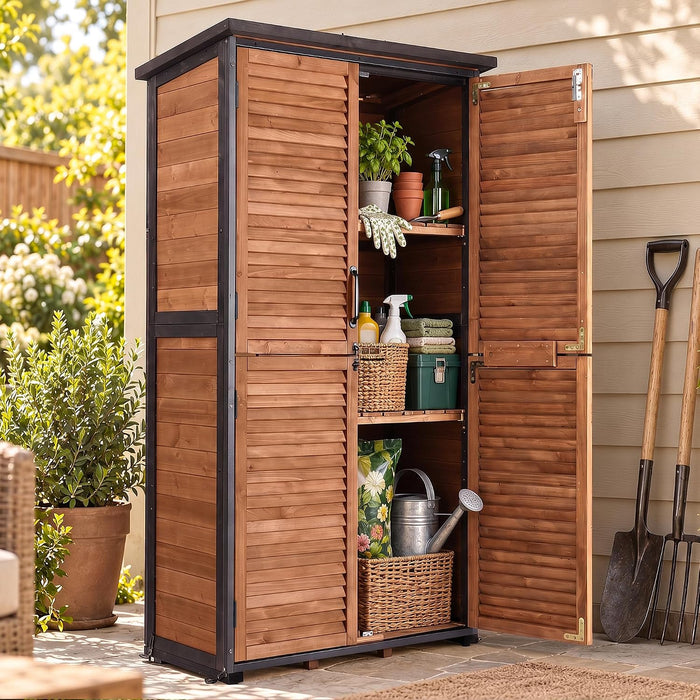 Outdoor Storage Cabinet Waterproof with Metal Frame and Adjustable Shelves