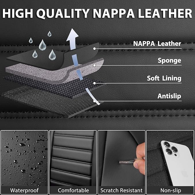 CAR PASS Nappa Leather Car Seat Covers Front Seats, Luxury Seat Protector