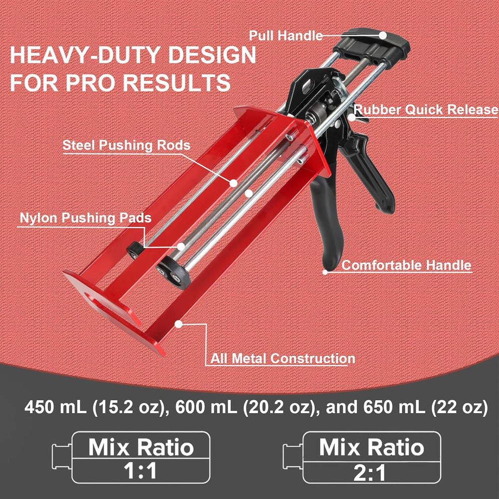 Epoxy Gun Dual Cartridge Applicator 450mL/600mL/650mL, Manual 1:1 & 2:1 R...