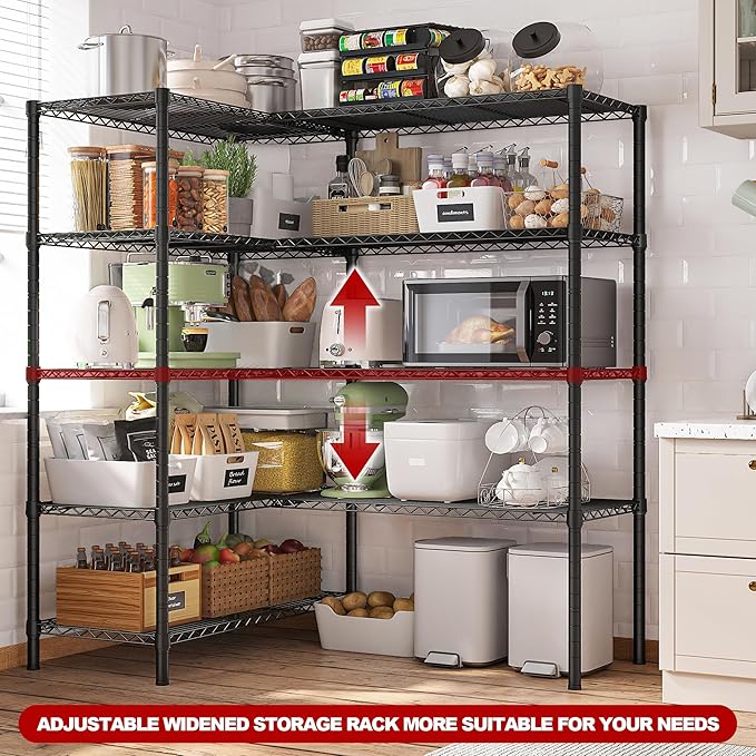 REIBII 5 Tier Wire Shelving Storage Shelves Loads 1430LBS