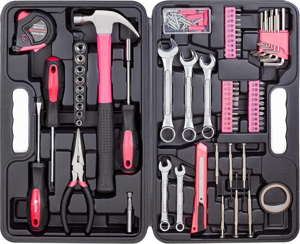 CARTMAN 148-Piece Automotive And Household Tool Set, Pink Repair Kit Case