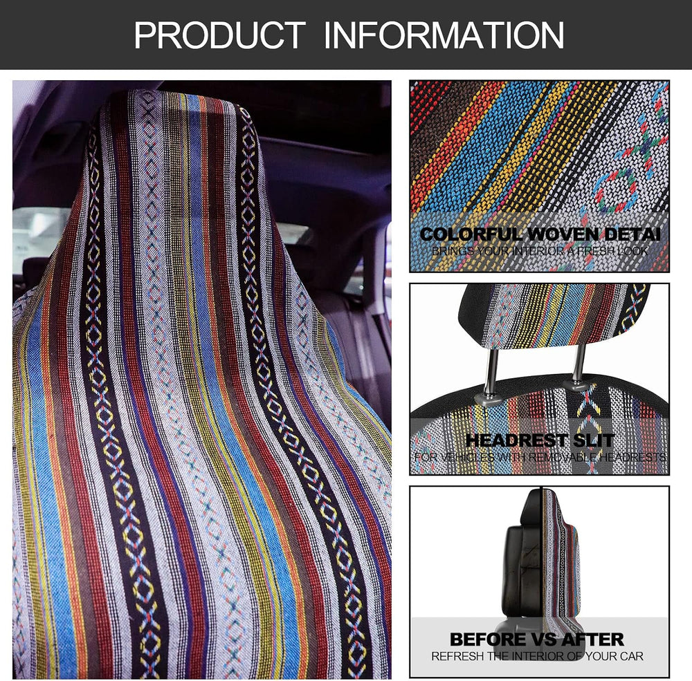 Frienda 14 Pcs Baja Saddle Blanket Car Seat Covers Full Set, Stripe Style