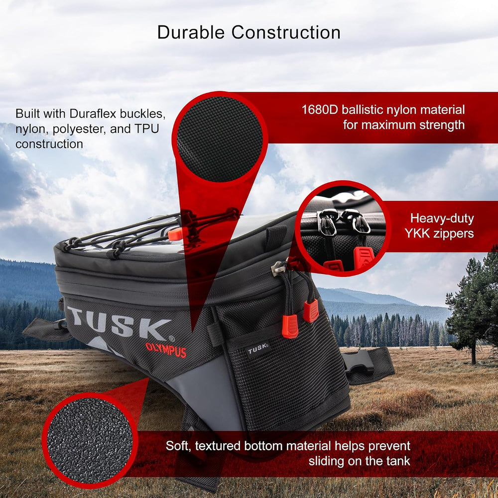 Tusk Olympus Large Tank Bag Black/Tan Durable Off-Road Motorcycle Storage Bag...