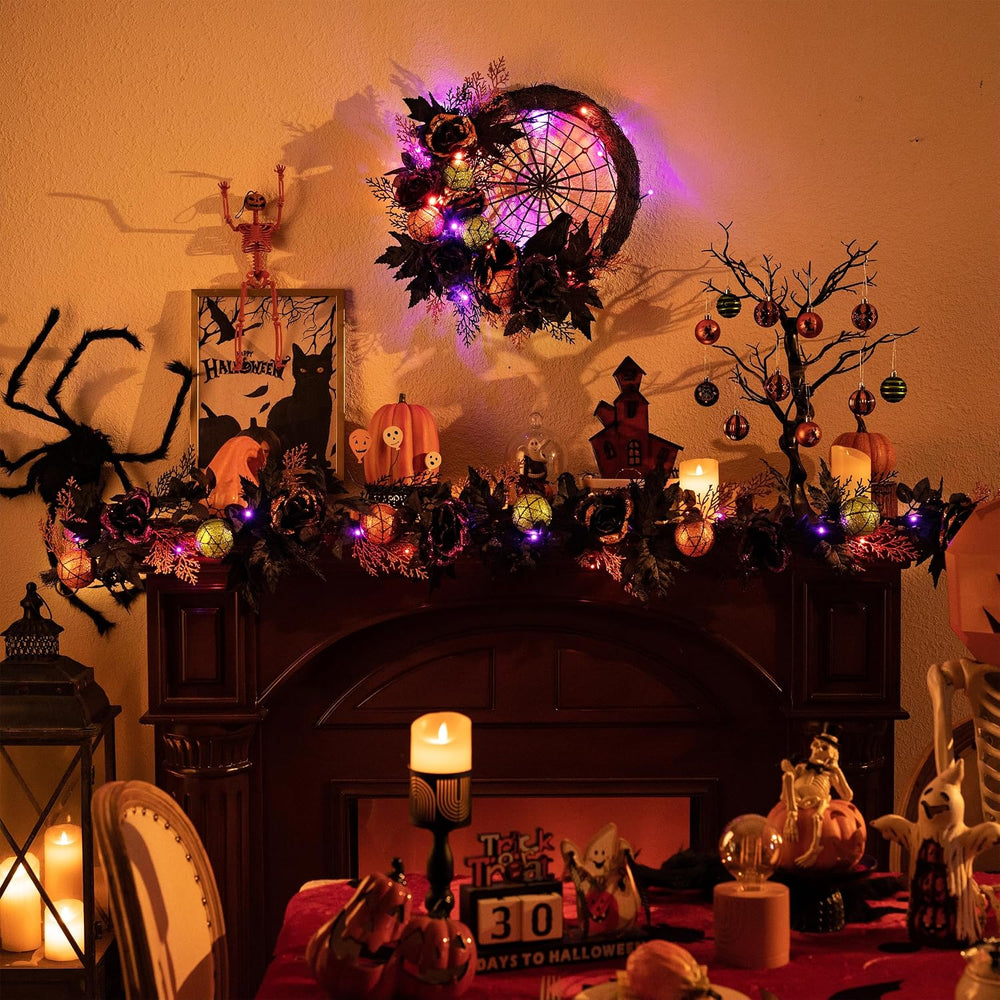 Valery Madelyn 24" Pre-Lit Halloween Wreath for Front Door Decor