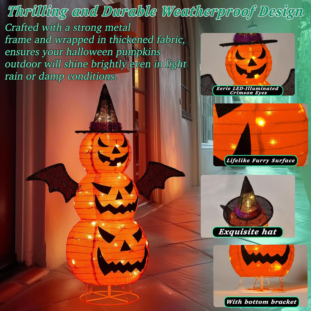 3FT-Halloween Decorations Outdoor – 37 Inch Collapsible Pumpkin Man with 40 L...