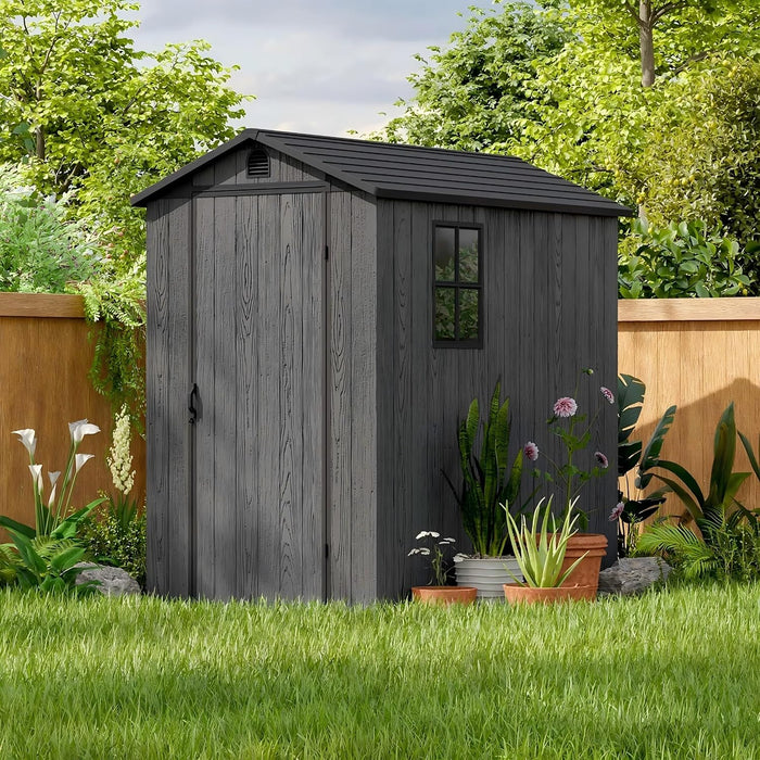 Patiowell 4x6 FT Resin Storage Shed with Floor, Dark Gray
