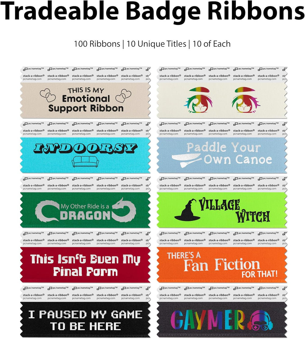 3.5 Inch Pop Culture Anime Badge Ribbons, 100 Pack with 10 Popular Phrases
