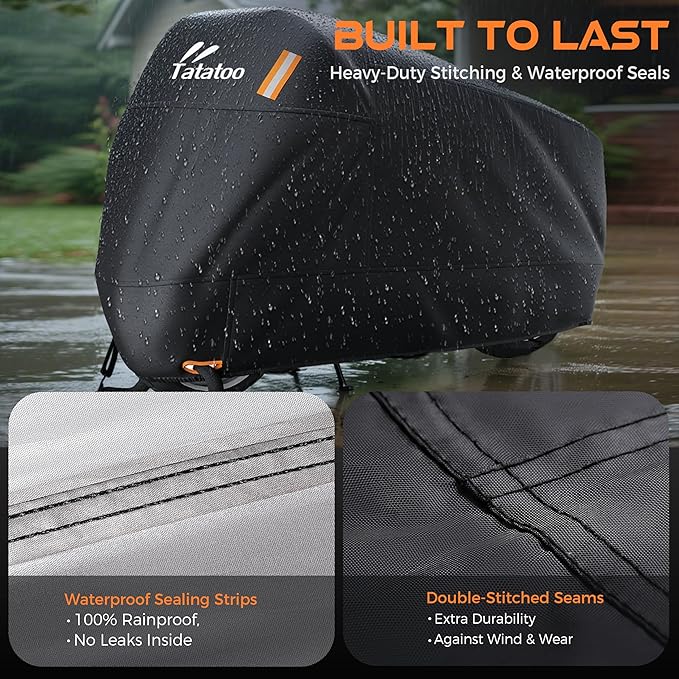 Motorcycle Cover Waterproof Outdoor, 300D Heavy Duty, UV & Rain Resistant