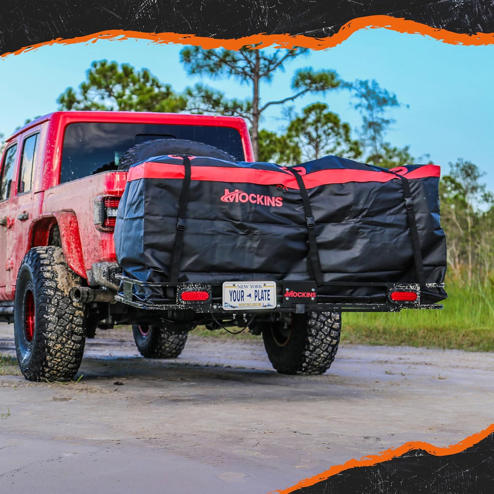Mockins Trailer Hitch Cargo Carrier w/License Plate Holder & Rear Lights ...