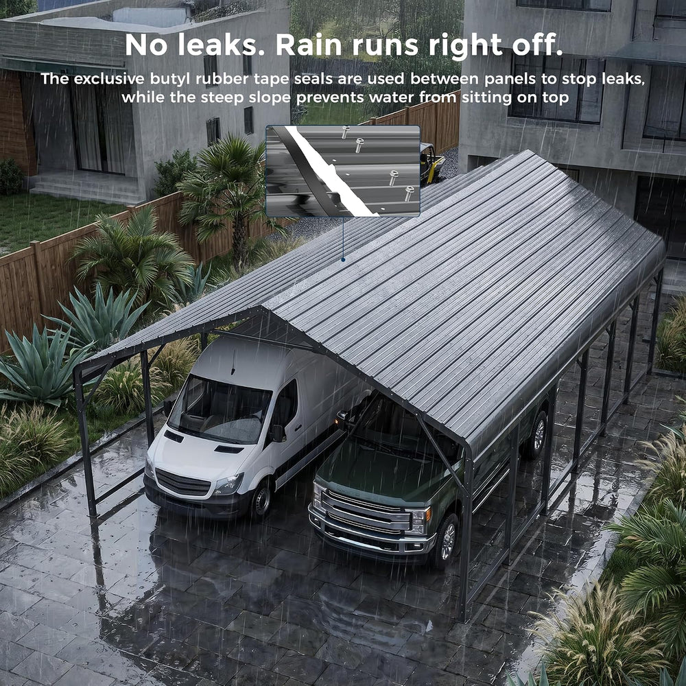 HOMSHADE 20x30FT Heavy Duty Metal Carport with 132°Steep Anti-Pooling Roof
