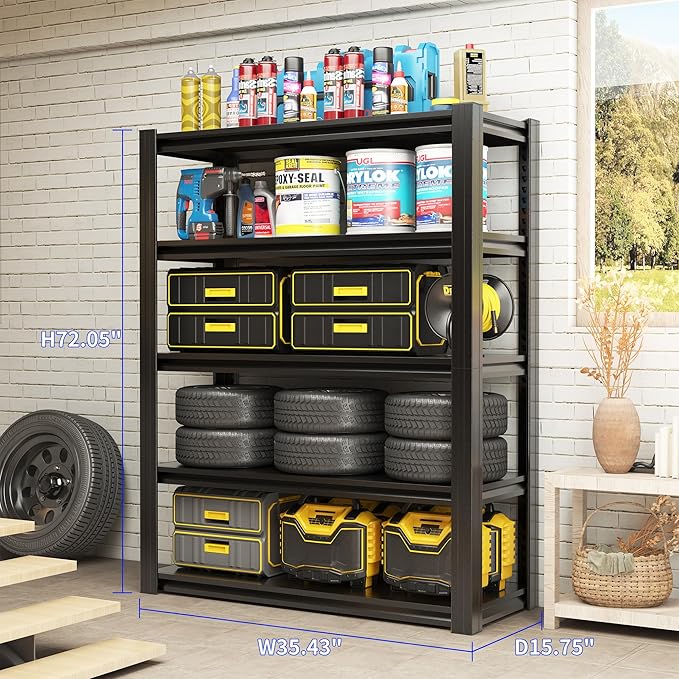 72" H Metal Storage Shelving, 2500LBS Heavy Duty Shelves Unit, Adjustable 5