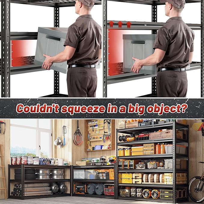 REIBII 3600LBS Garage Shelving 48" W Storage Shelves 6 Tier Garage Shelving