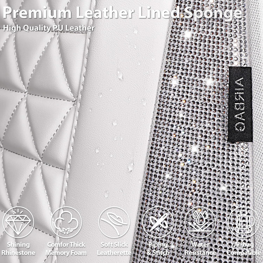CAR PASS All White Bling Diamond Leather Car Seat Covers Full Sets,Waterproof...