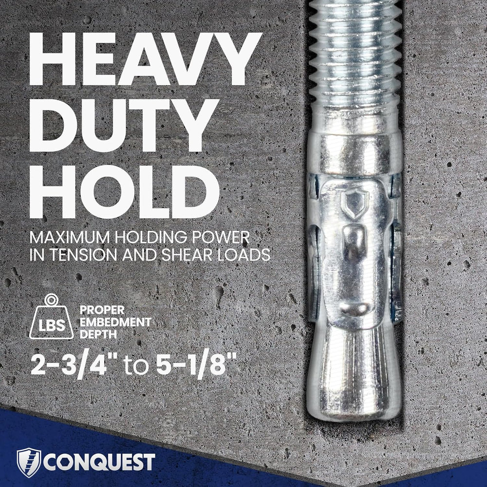 Conquest Zinc Plated Wedge Anchors for Concrete 5/8” x 3-1/2”