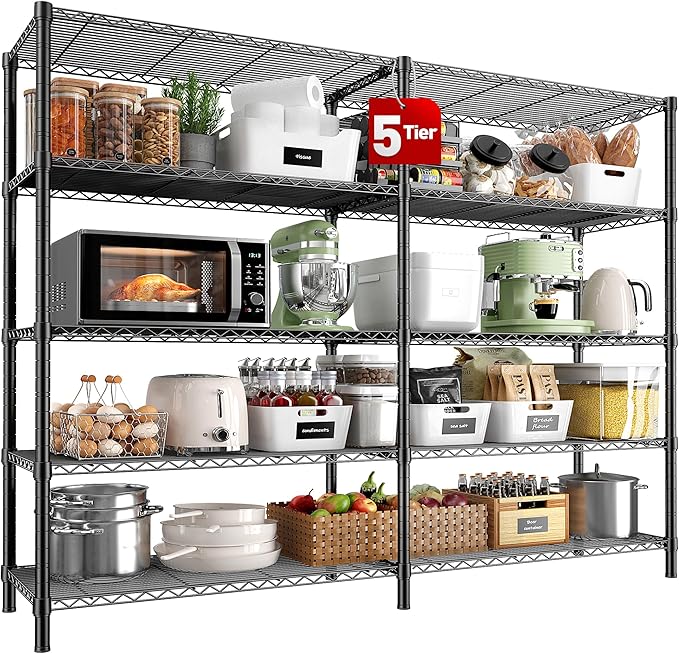 REIBII 5 Tier Wire Shelving Storage Shelves Loads 1430LBS