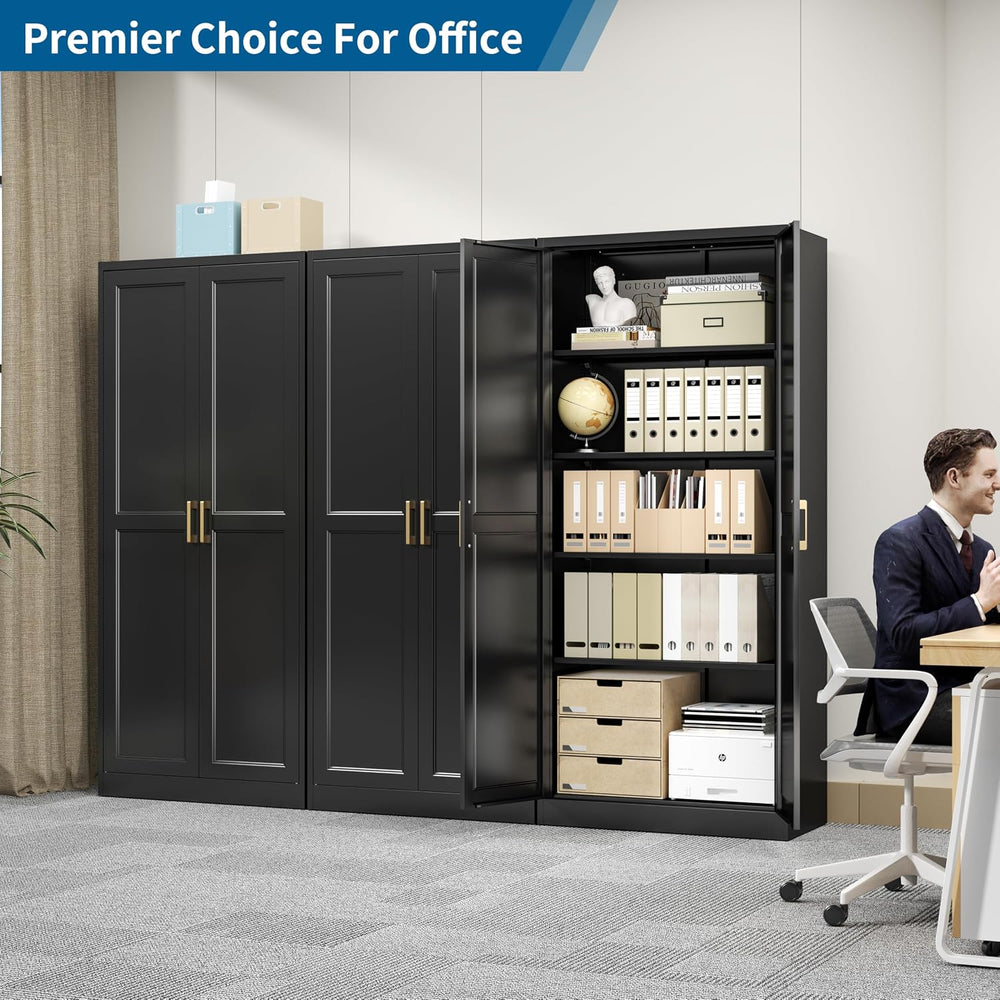 71" Black Metal Storage Cabinet with Doors, Heavy Duty