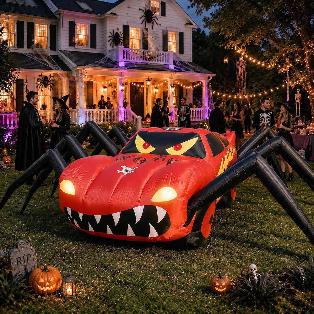 20FT Red Spider Car Halloween Inflatables Outdoor Decorations Built-in LEDs
