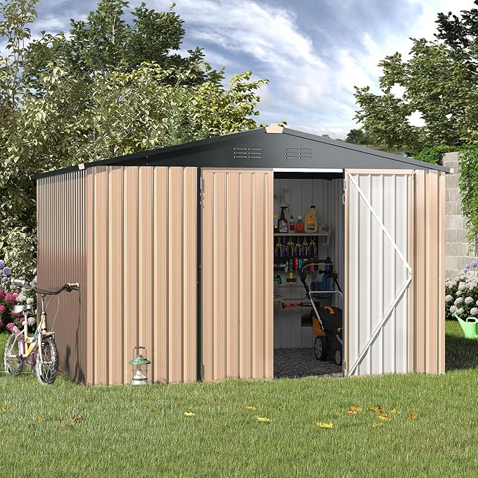 AECOJOY Shed 8' x 10' Outdoor Storage Metal Shed, Steel Yard Shed
