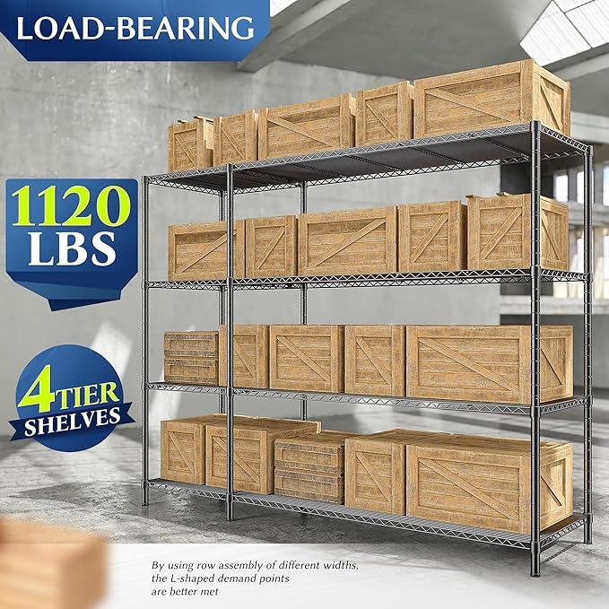 52.36''W Storage Shelves Metal Shelving Unit Load 1120LBS 4 Tier Wire...