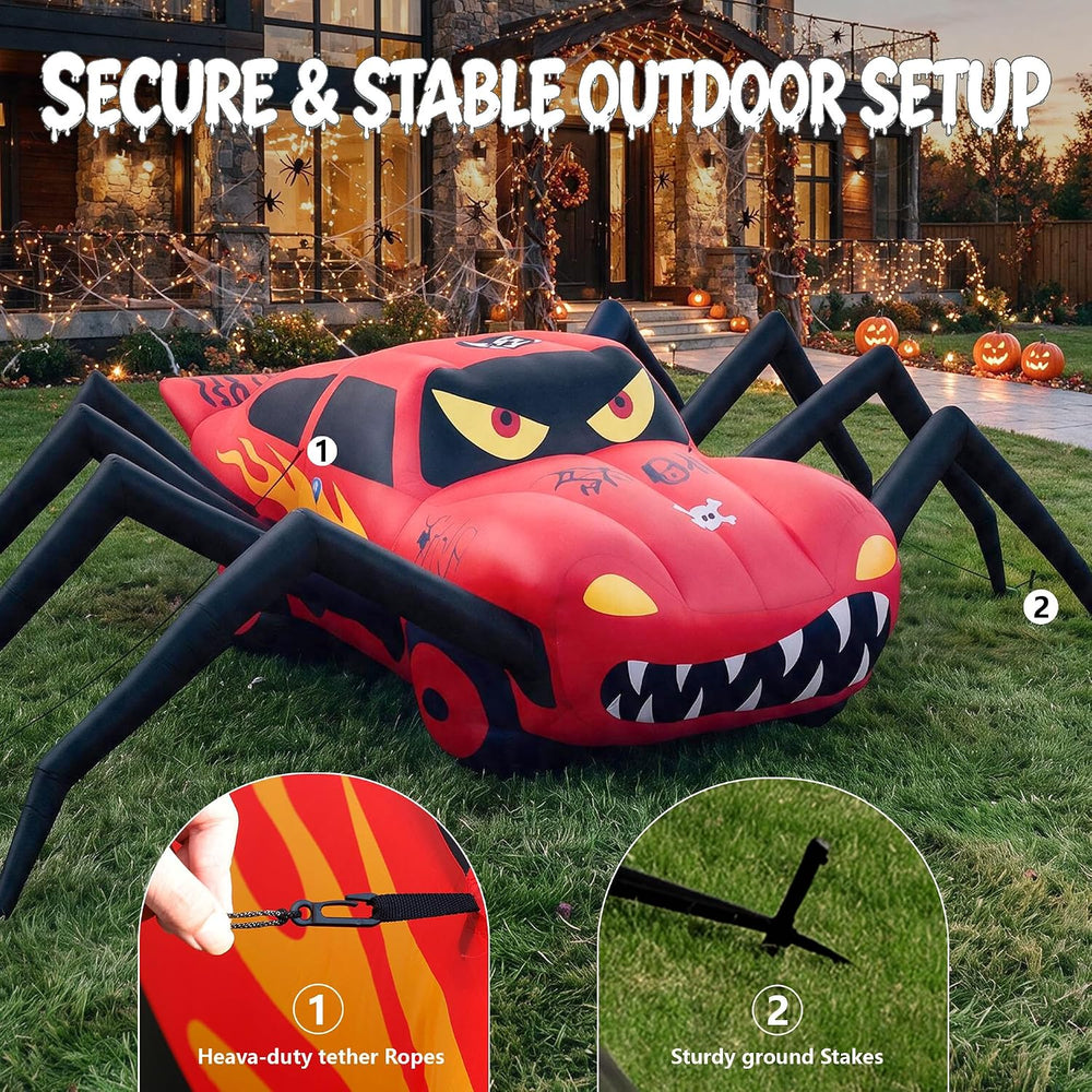 19.7 FT Giant Halloween Inflatables Spider Car Outdoor Decorations