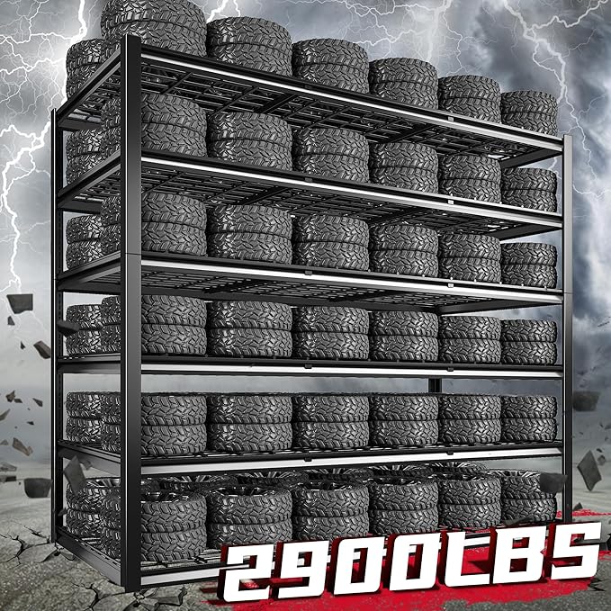 REIBII 60" W Garage Shelving, 2900LBS Storage Shelves, 6 Tier Heavy Duty...
