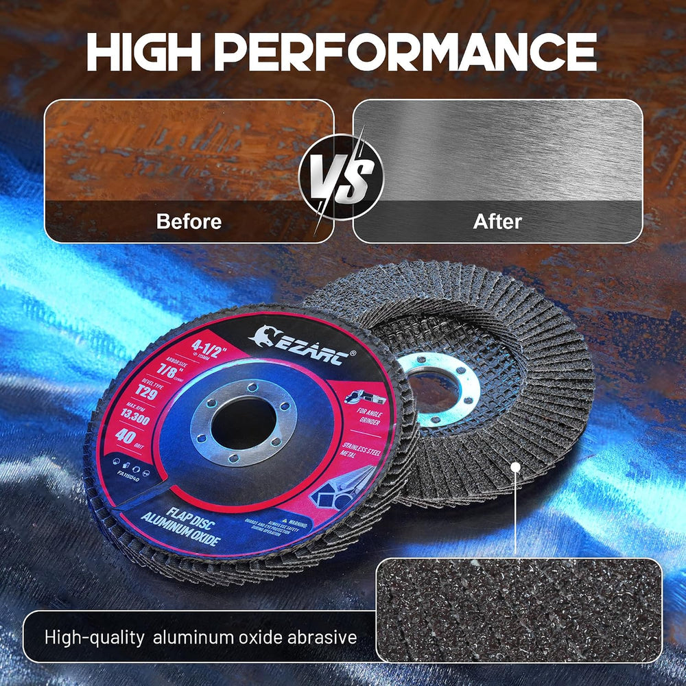 EZARC Aluminum Oxide Flap Discs 40 Grit, 4-1/2 x 7/8-Inch, Type 29, 50-Pack