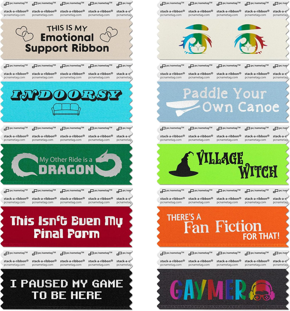 3.5 Inch Pop Culture Anime Badge Ribbons, 100 Pack with 10 Popular Phrases