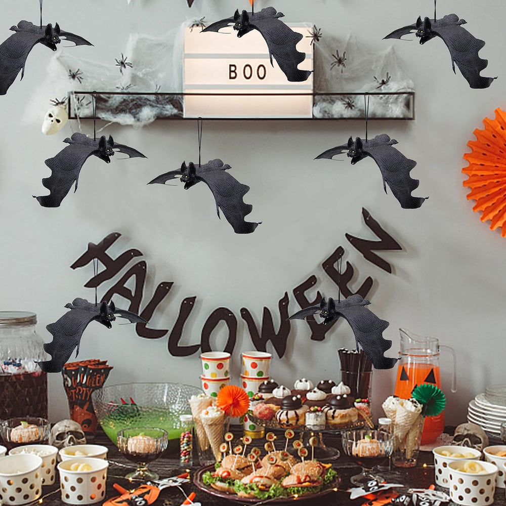ATDAWN Halloween Hanging Bats, Rubber Bats, Realistic Looking Spooky Bats, Fl...