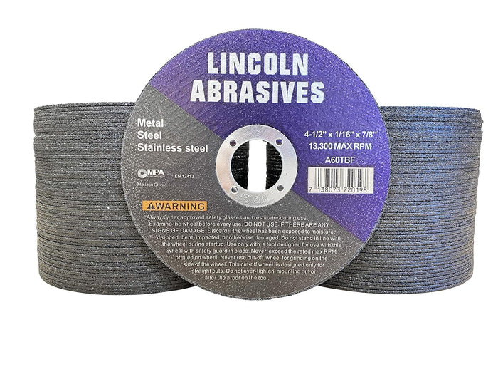 100 Pc 4.5" x 1/16" x 7/8" Cut-Off Wheels Lincoln Abrasives Metal & Stainless Steel