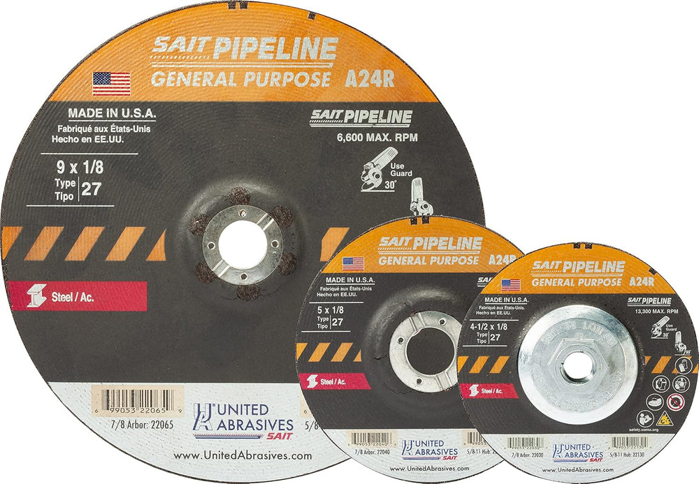 United Abrasives-SAIT 22040 A24R General Purpose Pipeline Wheel (Type 27 Depr...