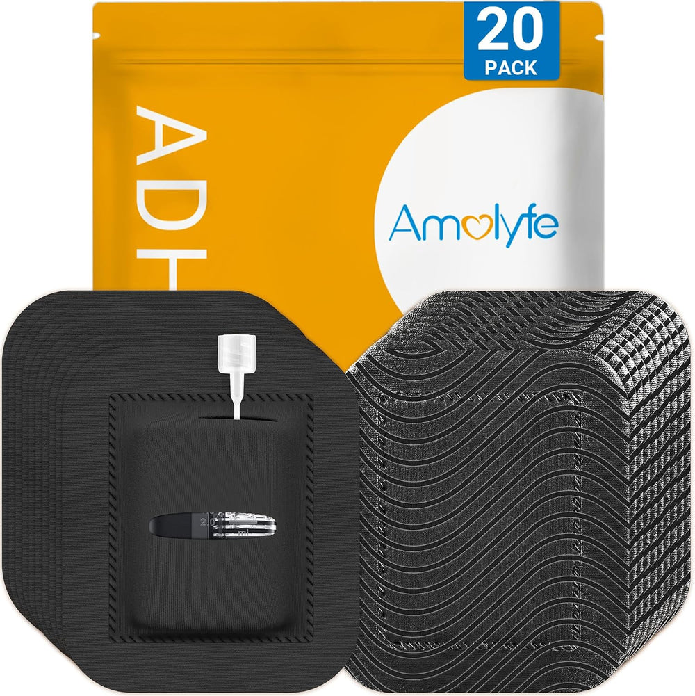 20 Pack Tandem Mobi Adhesive Sleeve, Amolyfe Upgraded On-Body Pocket, Black