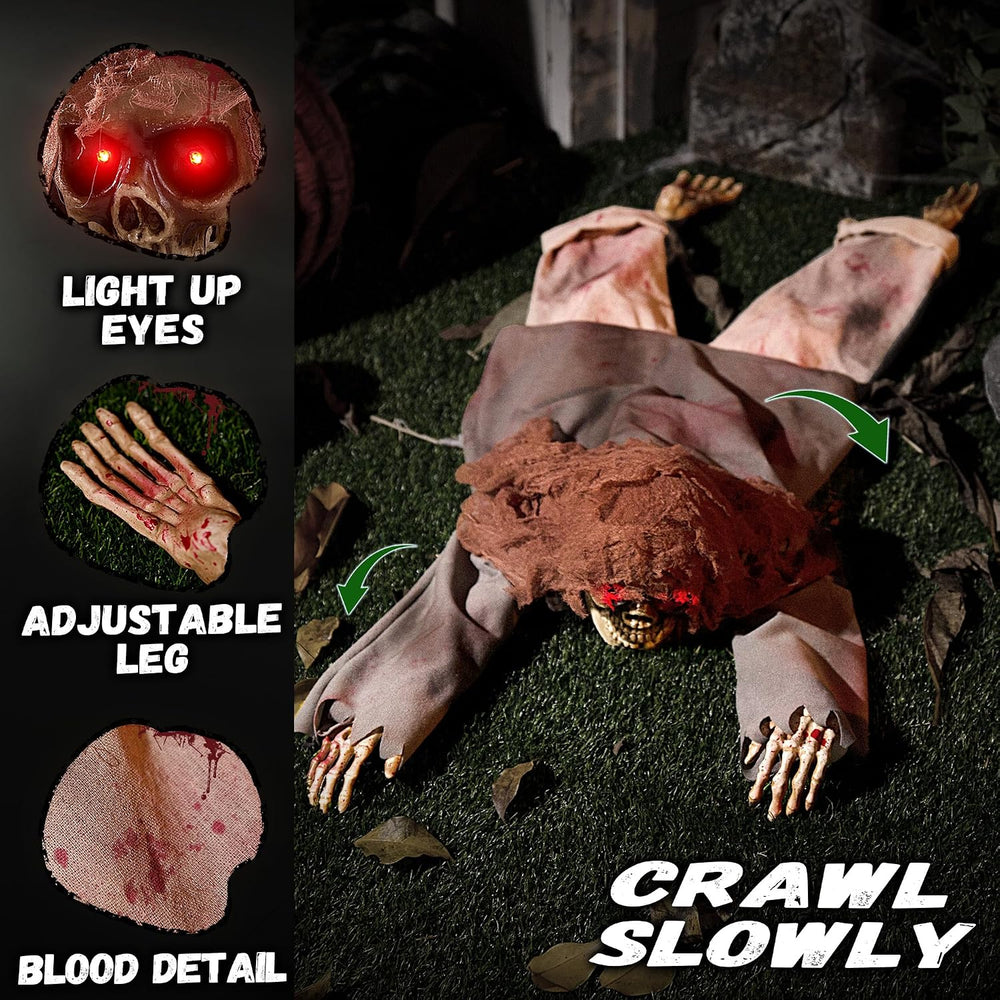 Halloween Animatronic 45" Crawling Zombie - Animated Skeleton Decoration...