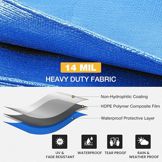 Tarp 16x20 Feet 14 Mil Heavy Duty Waterproof Tarp, Large Multipurpose Cover