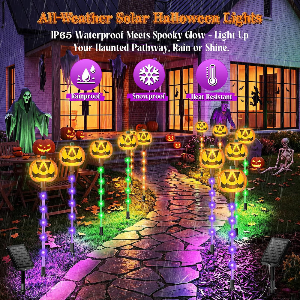Upgraded Solar Pumpkin Lights Outdoor Halloween Decorations, 12 Pack