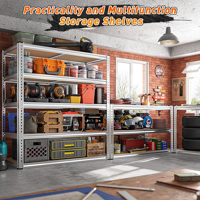 REIBII 40" W Garage Shelving 2500LBS Storage Shelves Adjustable Metal Sh...