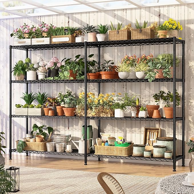 REIBII 69.8" W Storage Shelves 1250LBS Wire Shelving Unit 4 Tier Metal S...