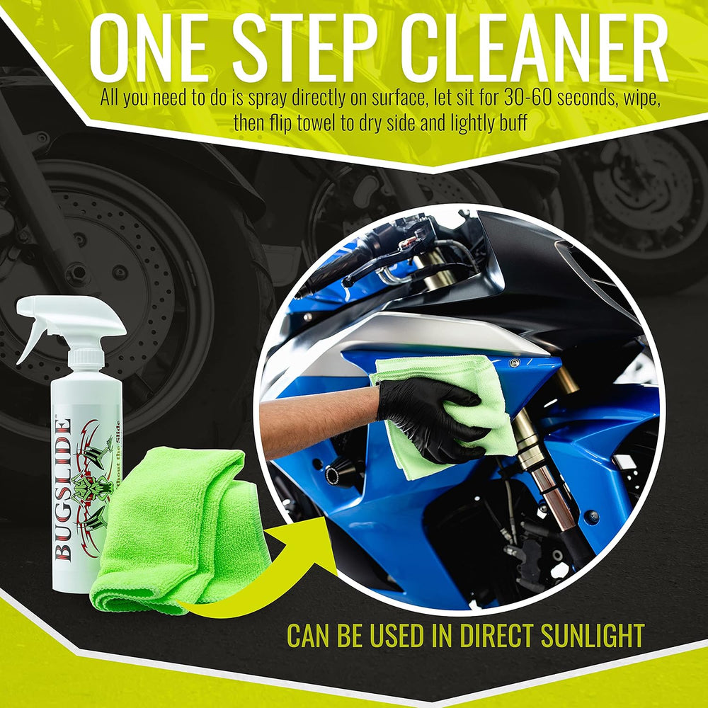 BugSlide 16 Oz Shop Kit Cleaner & Polisher with Microfiber Towel, Waterless