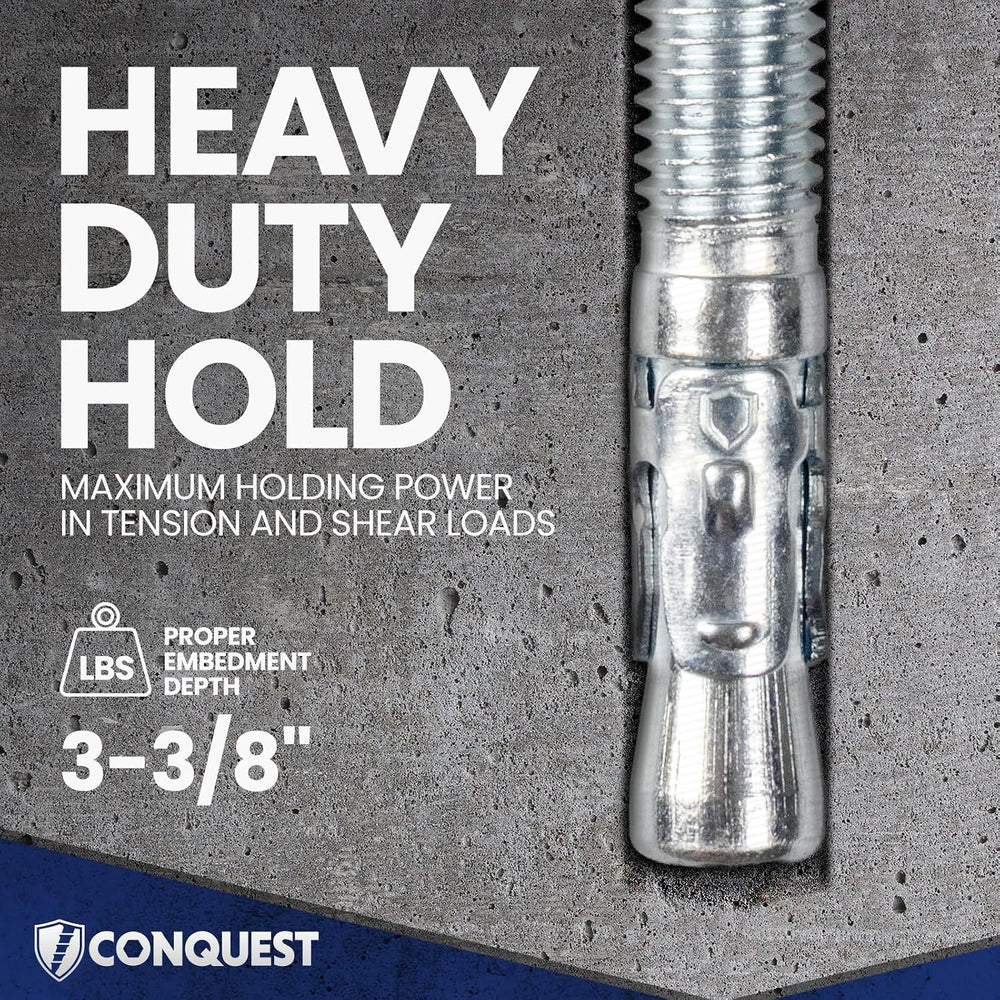 Conquest Zinc Plated Wedge Anchors for Concrete 3/4” x 6-1/4”