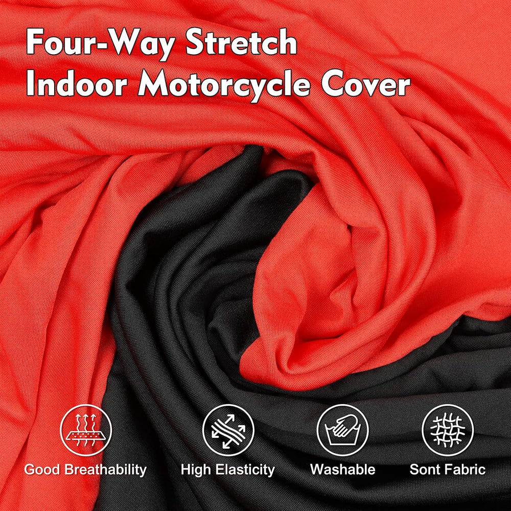 Indoor Motorcycle Cover XL, Stretch Fabric, 96 x 41 x 49 in, Black & Red