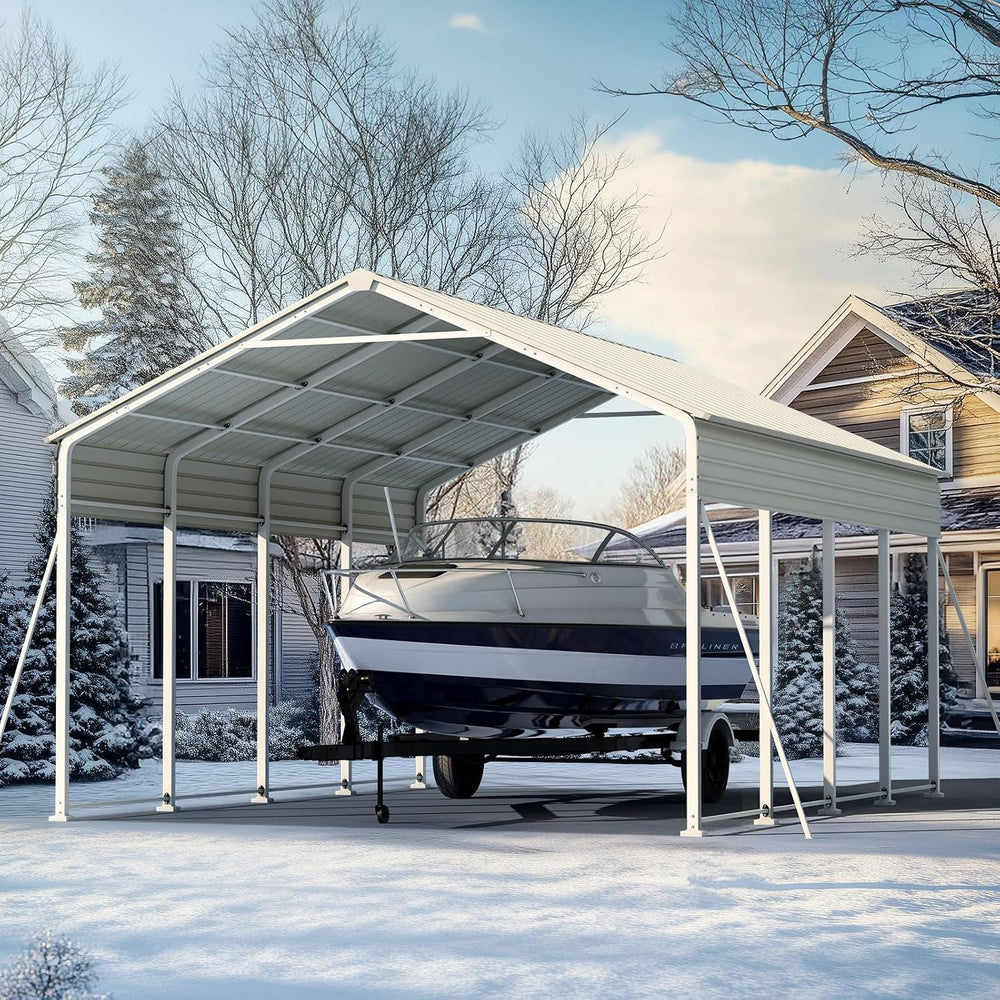 ADVANCE OUTDOOR 12x21 FT Heavy Duty Metal Carport with Vertical Roof, Pre-Dri...