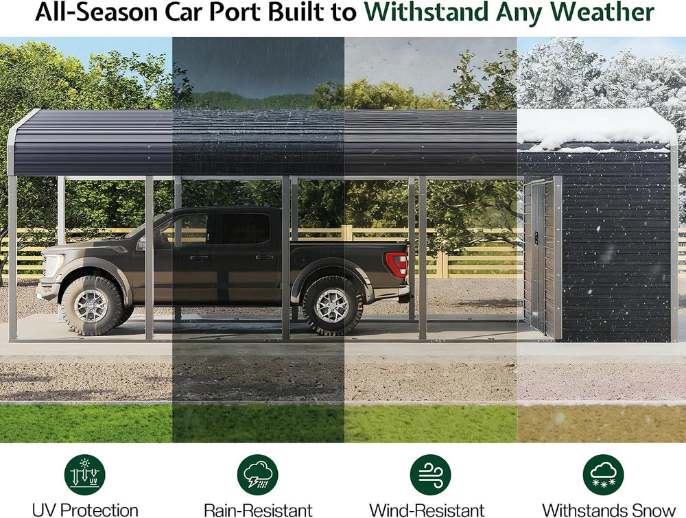 Jocisland 12x24 FT 2-in-1 Carport & Storage Shed, Galvanized Steel Roof